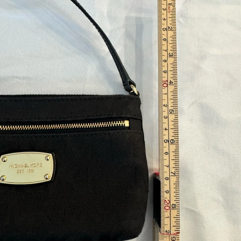 Michael Kors Jet Set Black Logo Canvas Wristlet Small